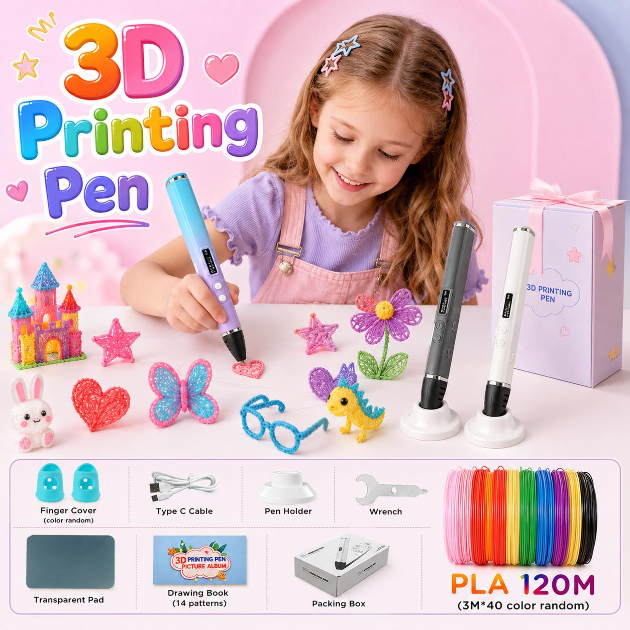 3D Printing Nylon Filament - 3Dプリントペン 子供用 Type-C充電 OLEDディスプレイ 40色 PLAフィラメント
