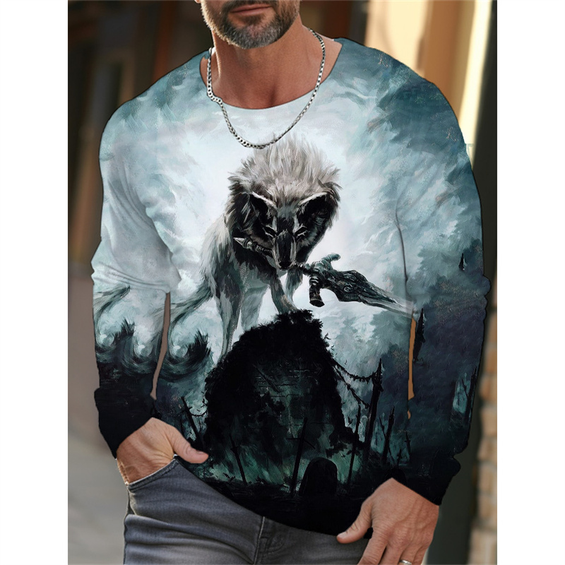 3D Printing Eagle - 男性用長袖Tシャツ,ラウンドネック,ゆったりとしたストリートウェア,動物柄,クール,春,秋