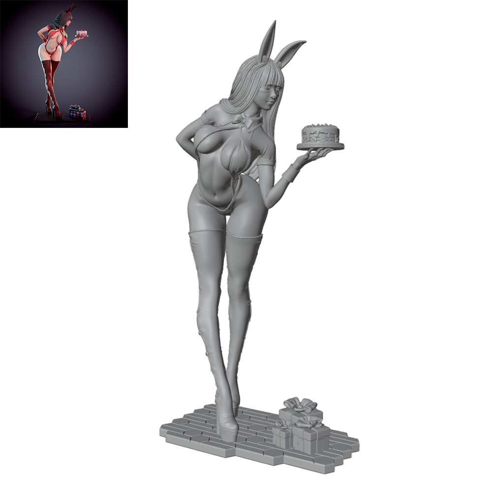 3D Printing Simulator - 1/24/12/6 ホリデーパーティーテーマ バニーガールキャラクター、キュートな女の子のレジンモデルキット GK ミニ 3Dプリント