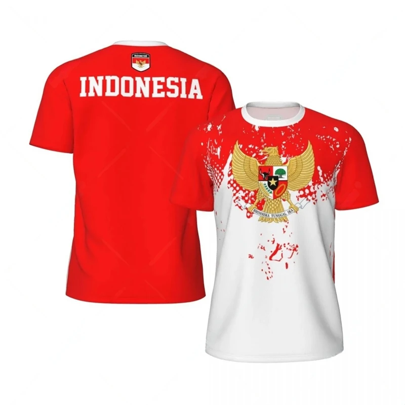 3D Printing Indonesia - ファッションインドネシア国旗サッカー Tシャツ男性のための夏のトレンド国家紋章 3D プリントスポーツ Tシャツカジュアル特大子供トップス