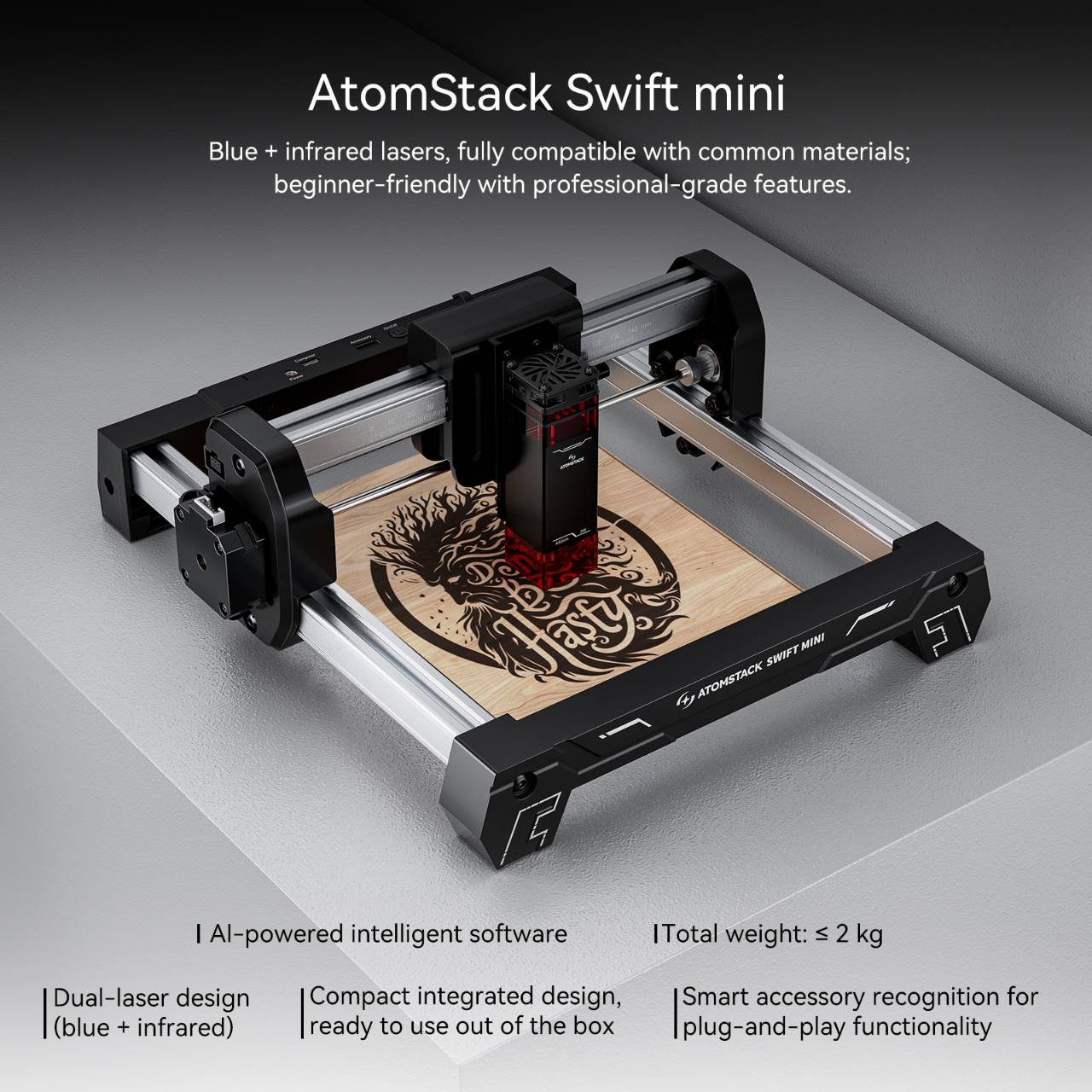 ATOMSTACK Swift Mini レーザー彫刻機 ポ - 3D Printing Design Software のレビューと価格