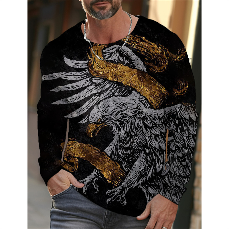 男性用長袖Tシャツ,ラウンドネック,ゆったりとしたストリート - 3D Printing Eagle のレビューと価格
