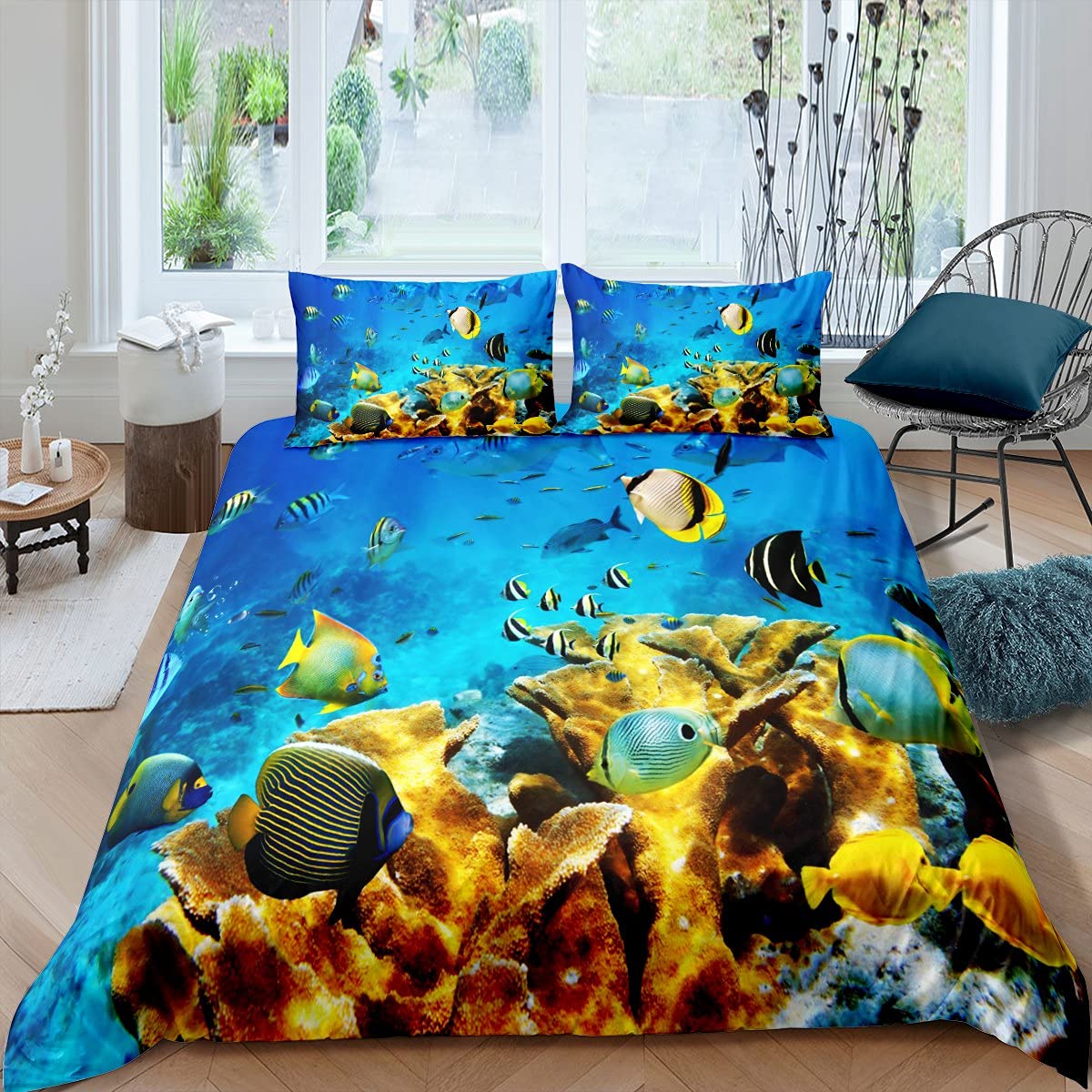 魚柄布団カバーセット 海洋寝具セット 3Dプリント水中世界  - 3D Printing Quilting のレビューと価格